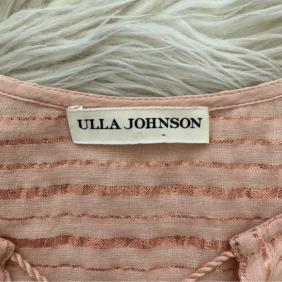 Ulla Johnson Blush Pink Metallic Stripe Ruffle Sleeve Tie Neck Cora Top Blouse - Picture 11 of 14